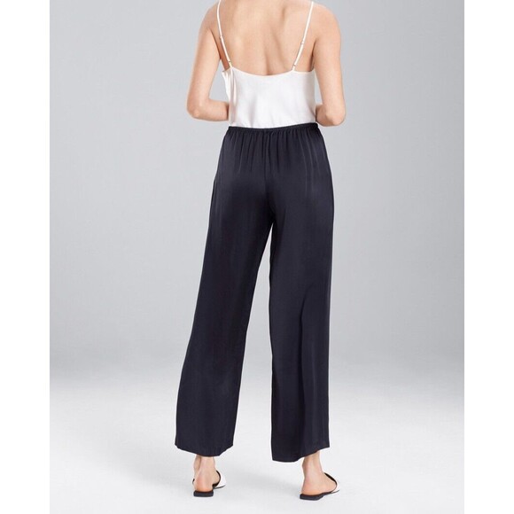 New NWT $195 M Designer Josie Natori Silk Pants Dark Black Key Crop Capri - Picture 2 of 5